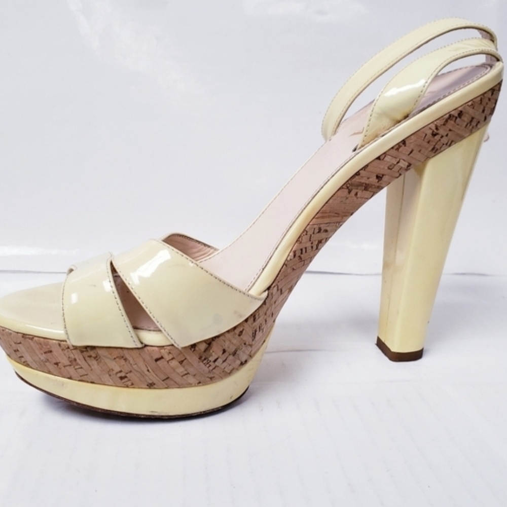 PRADA Canary Yellow Cork Platform Heels Women's EU 39.5 US Size 9 (GUC) - Picture 4 of 12